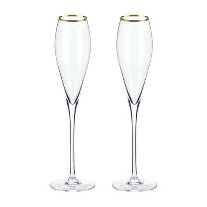 Gold-Rimmed Crystal Champagne Flutes Set of 2